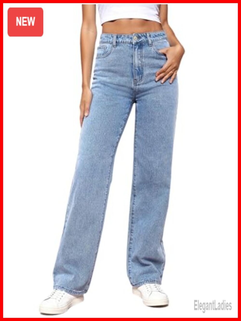 High Waisted Stretchy Straight Leg Jeans for Women Baggy Casual